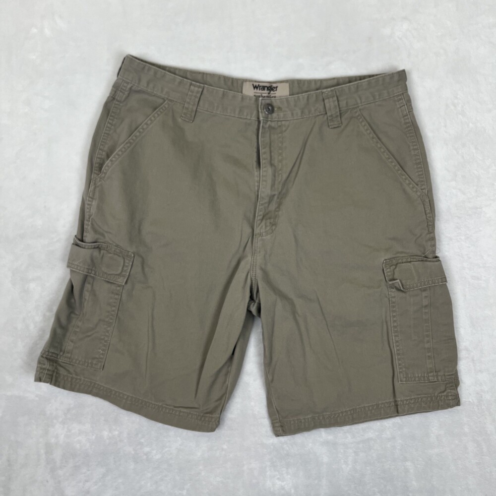 Vintage Wrangler Shorts Mens 36 Khaki Brown Cargo Stretch 10 Inseam Utility Y2K
